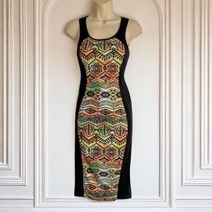 Neon Tribal Print Bodycon Dress